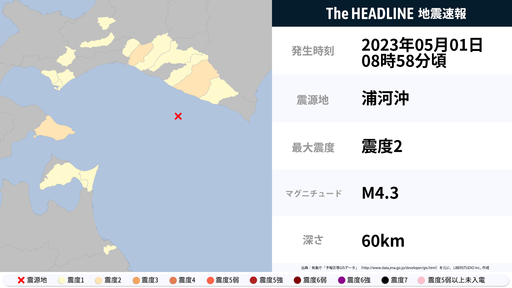 4月22日19時42分頃、北海道で最大震度2の地震を観測